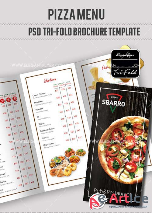 Pizza V13 Tri-Fold PSD Brochure Template food menu