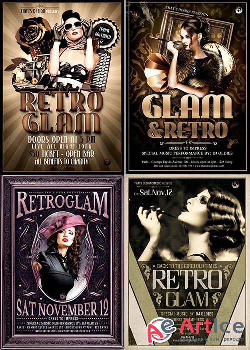 Retro Glamur Party 4in1 V1 Flyer Template