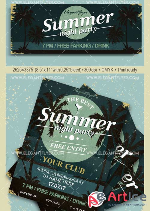 Summer Night Party V32 Flyer PSD Template + Facebook Cover