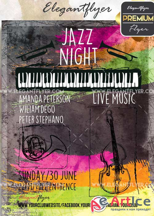 Jazz Night V25 Flyer PSD Template + Facebook Cover