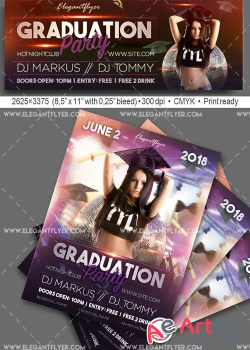 Graduation Party V3 Flyer PSD Template + Facebook Cover