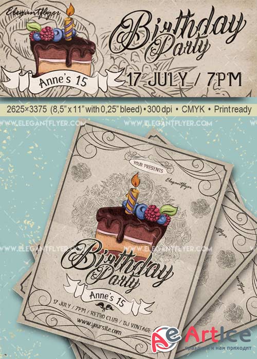 Birthday Party V19 Flyer PSD Template + Facebook Cover