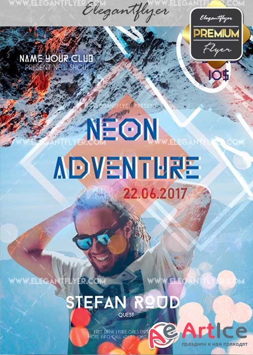 Neon Adventure V5 Flyer PSD Template + Facebook Cover