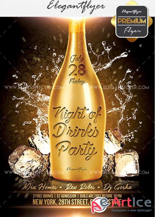 Night of Drinks V19 Flyer PSD Template + Facebook Cover