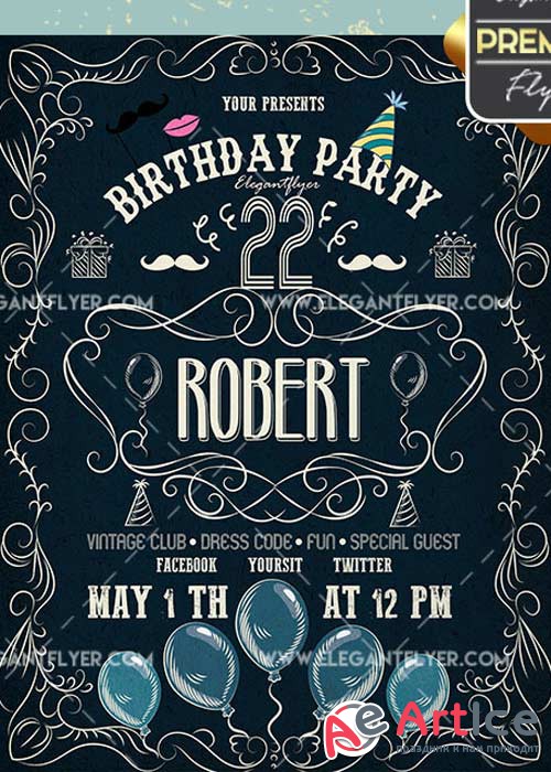 Birthday Party V42 Flyer PSD Template + Facebook Cover