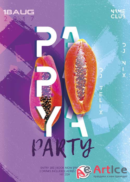 Papaya Party V3 Flyer PSD Template + Facebook Cover