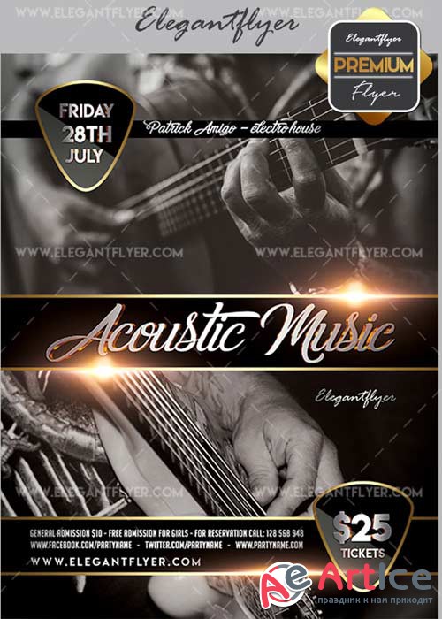 Acoustic Music V20 Flyer PSD Template + Facebook Cover