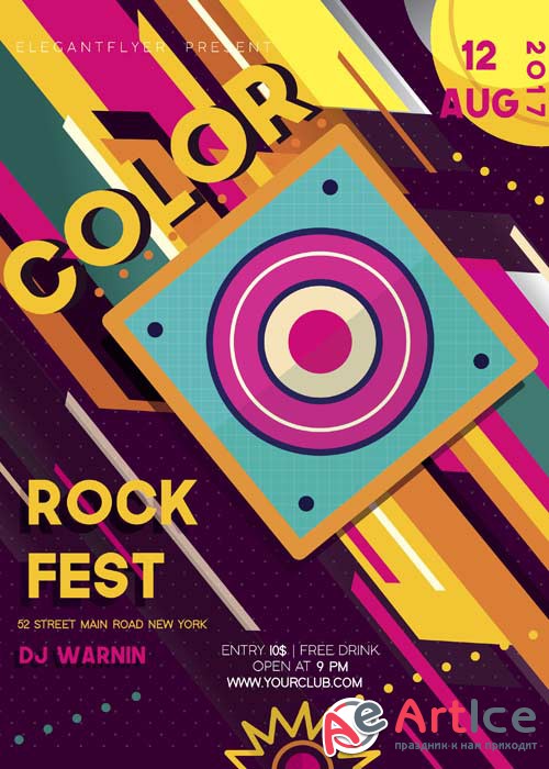 olor Rock Fest V2 Flyer PSD Template + Facebook Cover