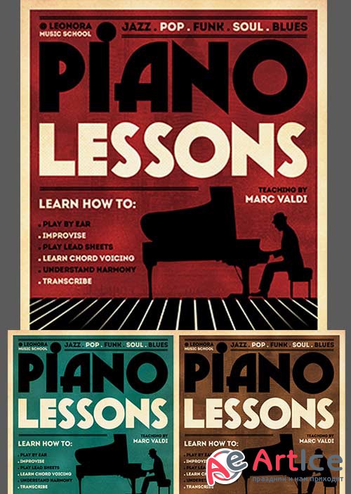 Piano Lessons Flyer 3in1 V1 Flyer Template
