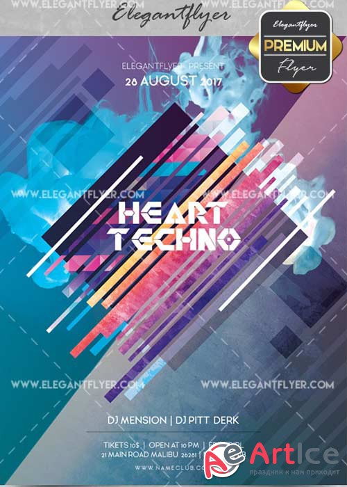 Heart Techno V14 Flyer PSD Template + Facebook Cover