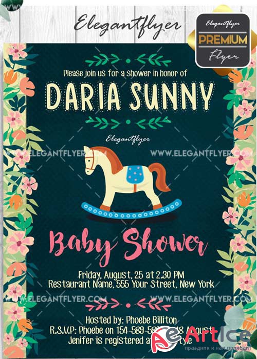 Baby Shower Flyer PSD V9 Template + Facebook Cover