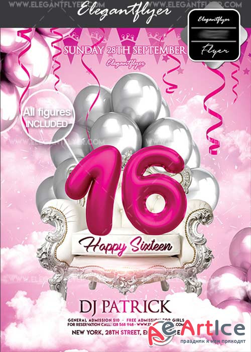 Happy Sixteen V15 Flyer PSD Template + Facebook Cover