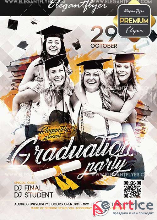 Graduation Party V02 Flyer PSD Template + Facebook Cover