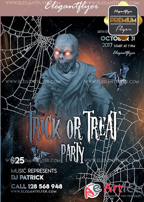 Trick or Treat Party V1 Flyer PSD Template + Facebook Cover