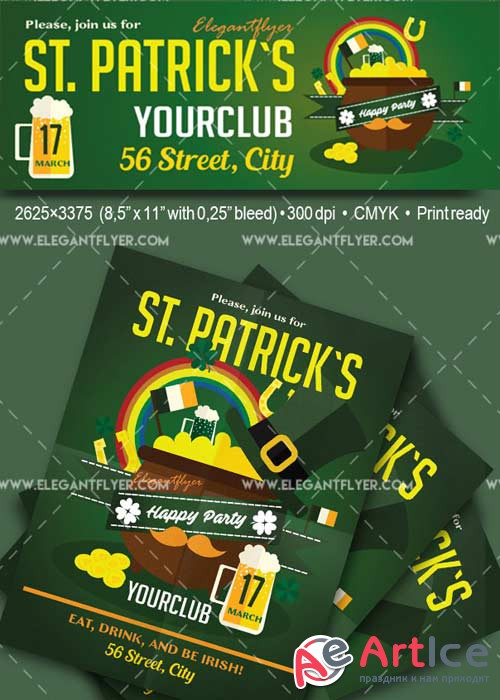 St. Patrick`s day 2017 V01 Flyer PSD Template + Facebook Cover