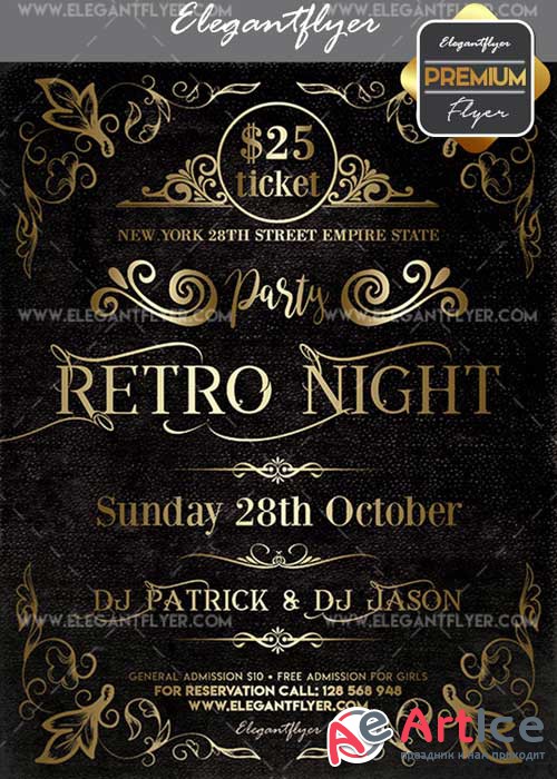 Retro Night Party V22 Flyer PSD Template + Facebook Cover