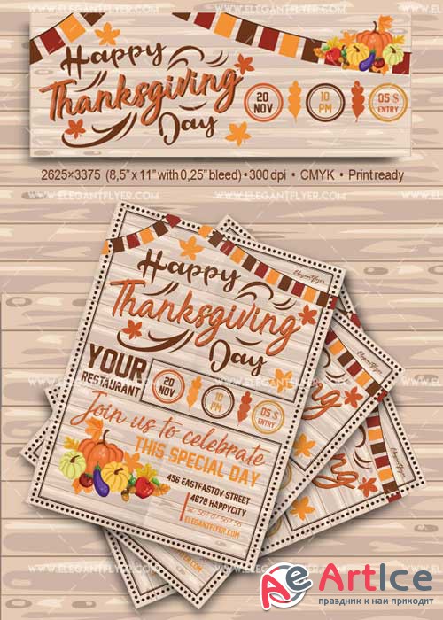 Thanksgiving Day V25 Flyer PSD Template + Facebook Cover