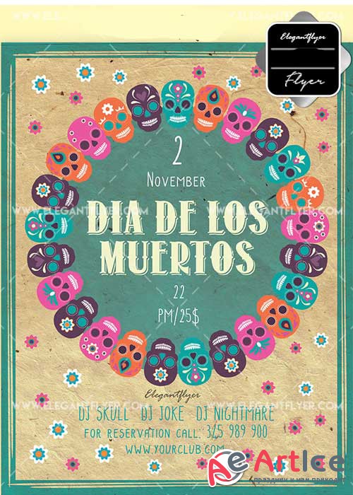 Dia De Los Muertos Party V16 Flyer PSD Template + Facebook Cover