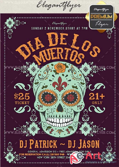 Dia De Los Muertos V2 2017 Flyer PSD Template + Facebook Cover