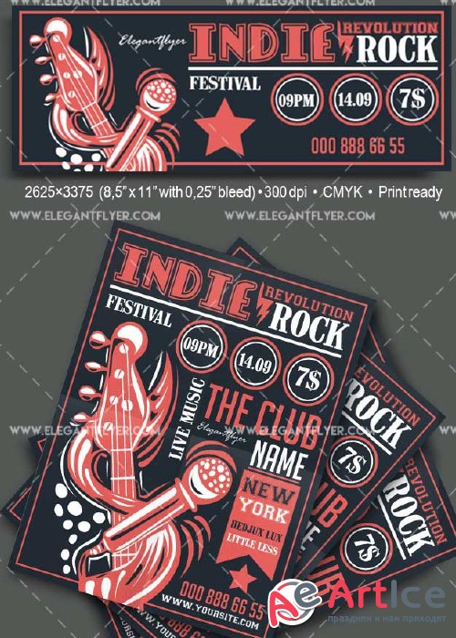 Indie Rock V22 Flyer PSD Template + Facebook Cover