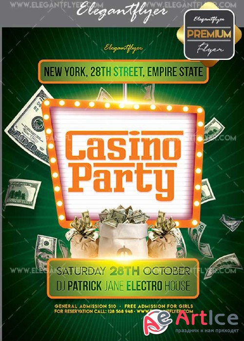 Casino Party Flyer PSD V30 Template + Facebook Cover