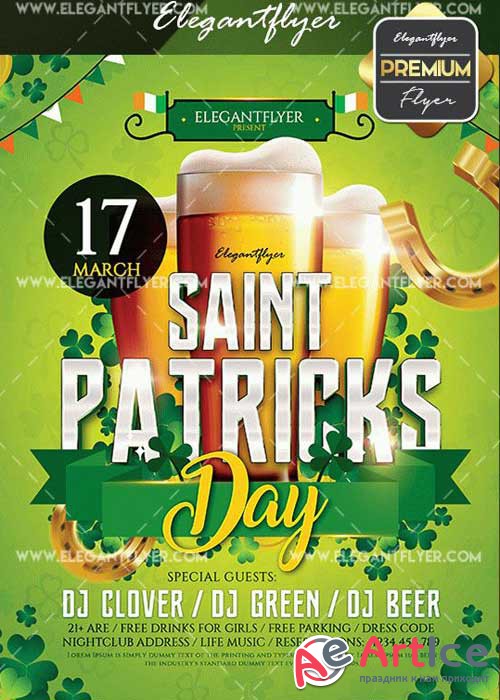 St. Patricks Day V10 2017 Flyer PSD Template + Facebook Cover
