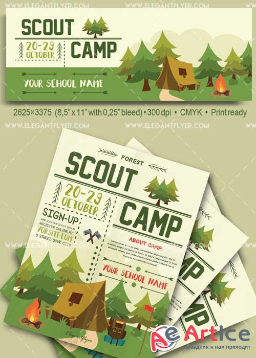Scout Camp Flyer PSD V23 Template + Facebook Cover
