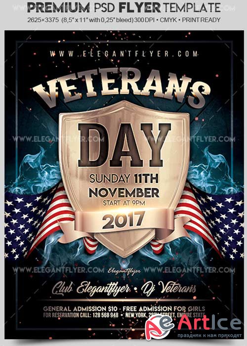 Veterans Day 2017 V2 Flyer PSD Template + Facebook Cover