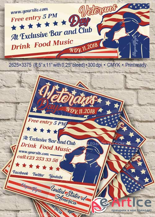 Veterans Day V6 Flyer PSD Template + Facebook Cover
