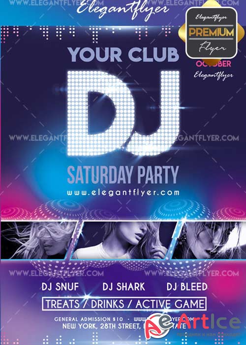 DJ Saturday party v02 2017 Flyer PSD Template + Facebook Cover