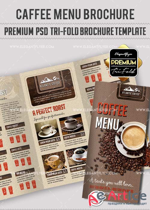 Coffee Menu V4 Premium Tri-Fold PSD Brochure Template