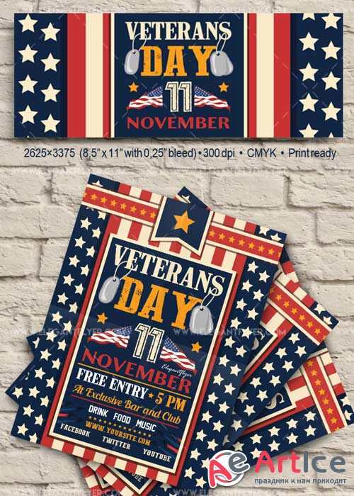 Veterans Day V10 2017 Flyer PSD Template + Facebook Cover