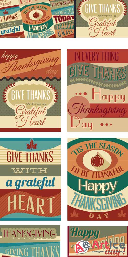 Thanksgiving typographic illustrations - Stock Vector