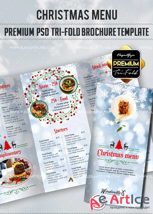 Christmas Menu V3 2017 Premium Tri-Fold PSD Brochure Template