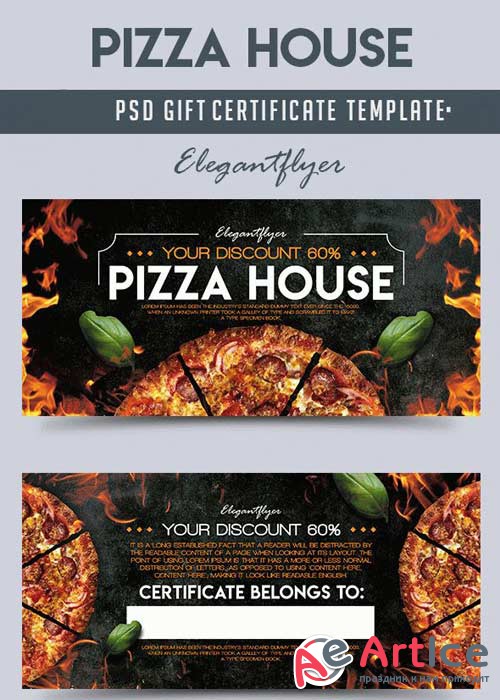 Pizza House V1 Gift Certificate PSD Template