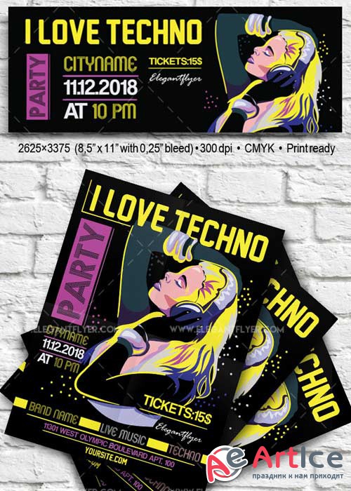 Techno Party V5 Flyer PSD Template + Facebook Cover