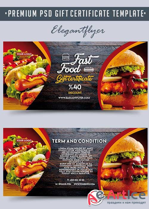 Fast Food V3 Premium Gift Certificate PSD Template