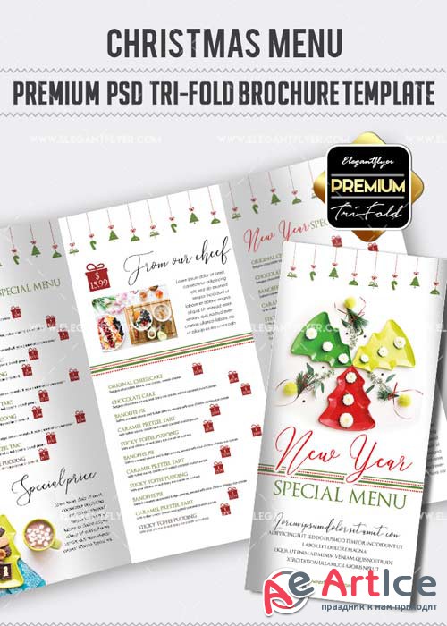Christmas Menu V27 Premium Tri-Fold PSD Brochure Template