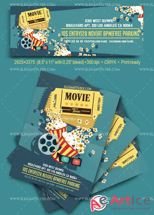Movie Time V7 Flyer PSD Template + Facebook Cover