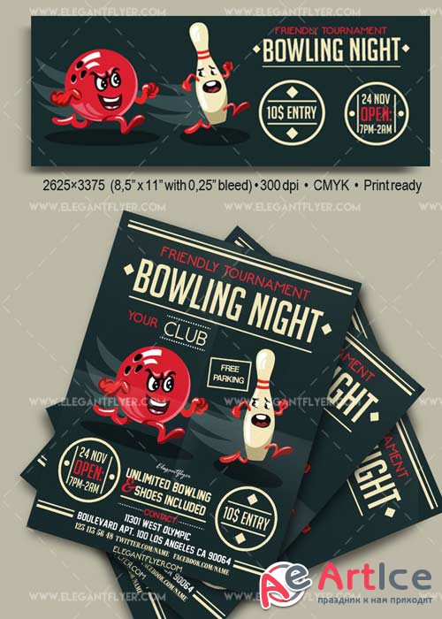 Bowling Night V17 Flyer PSD Template + Facebook Cover
