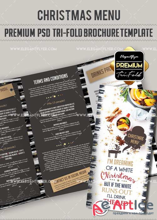 Christmas Menu V29 Premium Tri-Fold PSD Brochure Template