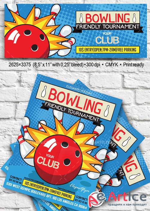 Bowling V19 Flyer PSD Template + Facebook Cover