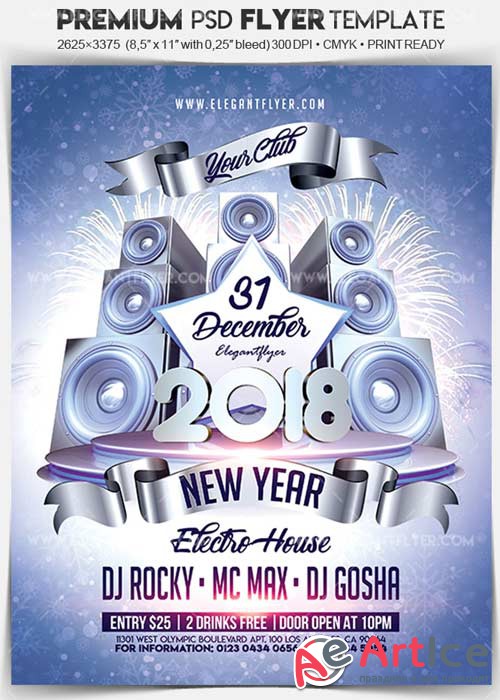 New Year Party 2018 V19 Flyer PSD Template + Facebook Cover