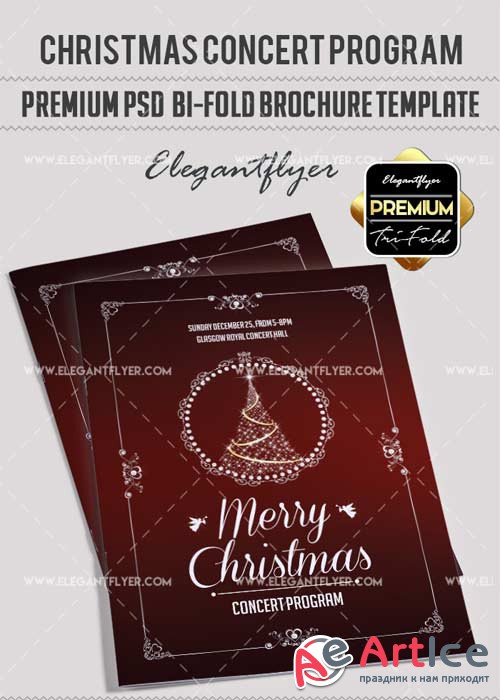 Christmas concert program V1 Premium Bi-Fold PSD Brochure Template