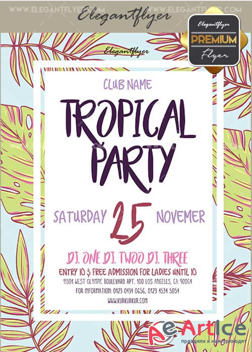 Tropical Party V18 Flyer PSD Template + Facebook Cover