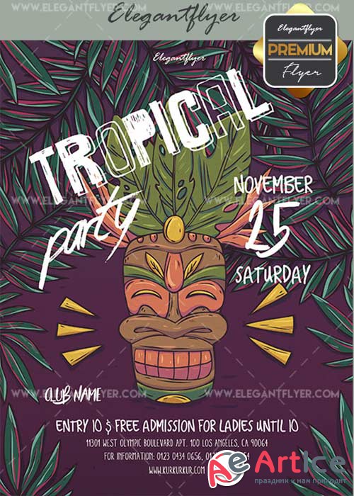 Tropical Party V19 Flyer PSD Template + Facebook Cover