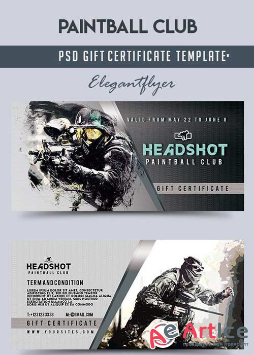Paintball Club V1 Gift Certificate PSD Template
