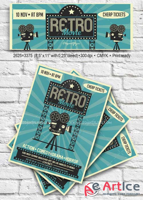Retro Movie V5 Flyer PSD Template + Facebook Cover