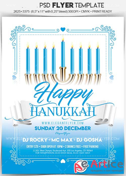 Happy Hanukkah V5 2017 Flyer PSD Template + Facebook Cover