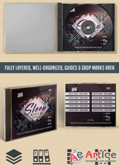 Sleep Music V1 Premium CD Cover PSD Template